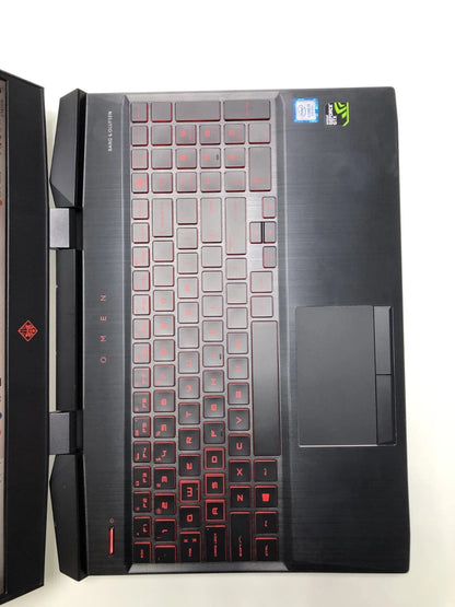 HP Omen 15 keyboard with red backlit gaming keys