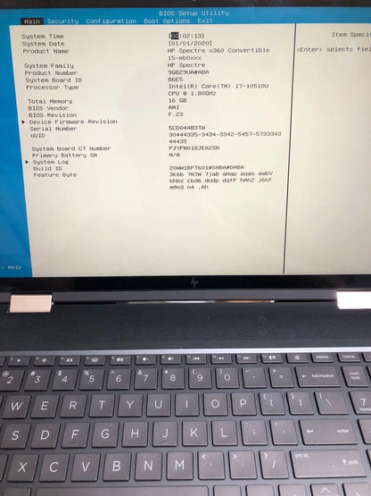 HP Spectre x360 15 powered on showing desktop
