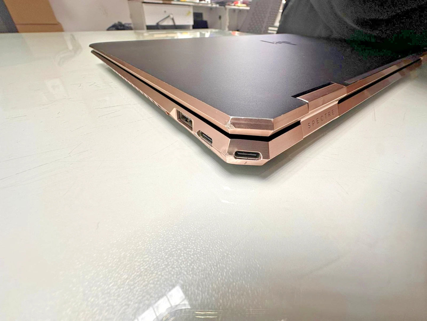 HP Spectre x360 15 cosmetic signs close-up